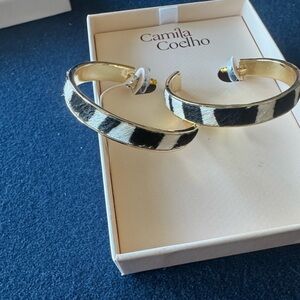 Camila Coelho Chic Gold Hoops with black& white animal print/texture! Cute&comfy